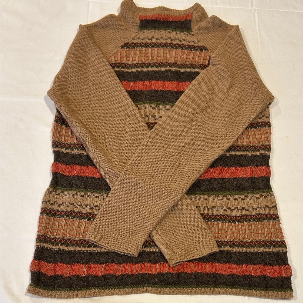 Sol Alpaca Striped Knit 100% Baby Alpaca Sweater in Brown and Red Boho Winter